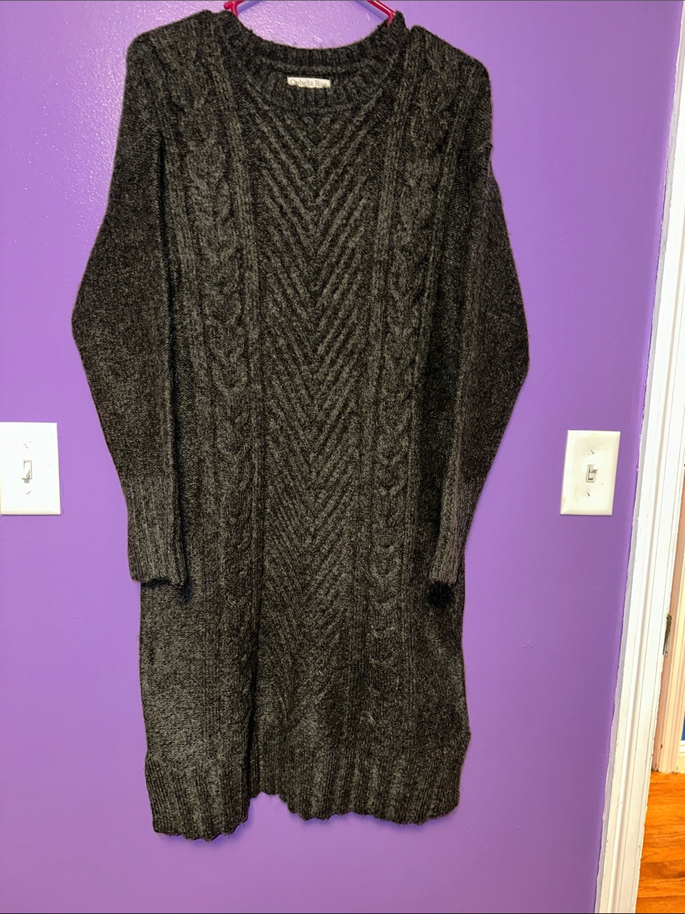 Chunky Cable Knit Crewneck Sweater Dress in Charcoal